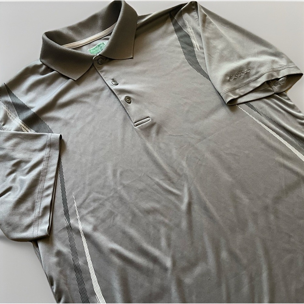 Ben Hogan Performance Gray Golf Polo Shirt Mens Large Striped‎ Short Sleeve